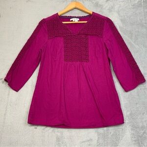 Boden Baby Doll Style  3/4 Sleeve Cotton Crochet Lace Fully Lined Tunic. US 6.